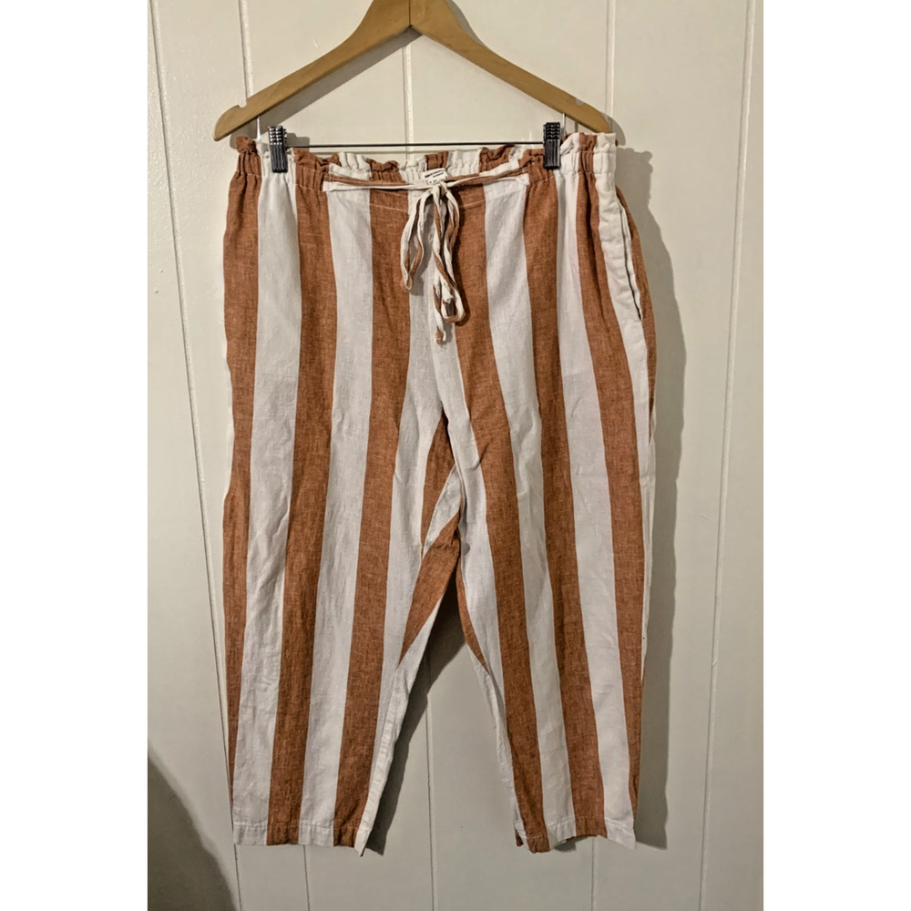 Beach Lunch Lounge Linen Pants Women's White/Orange Stripe Size XL Beachy Boho